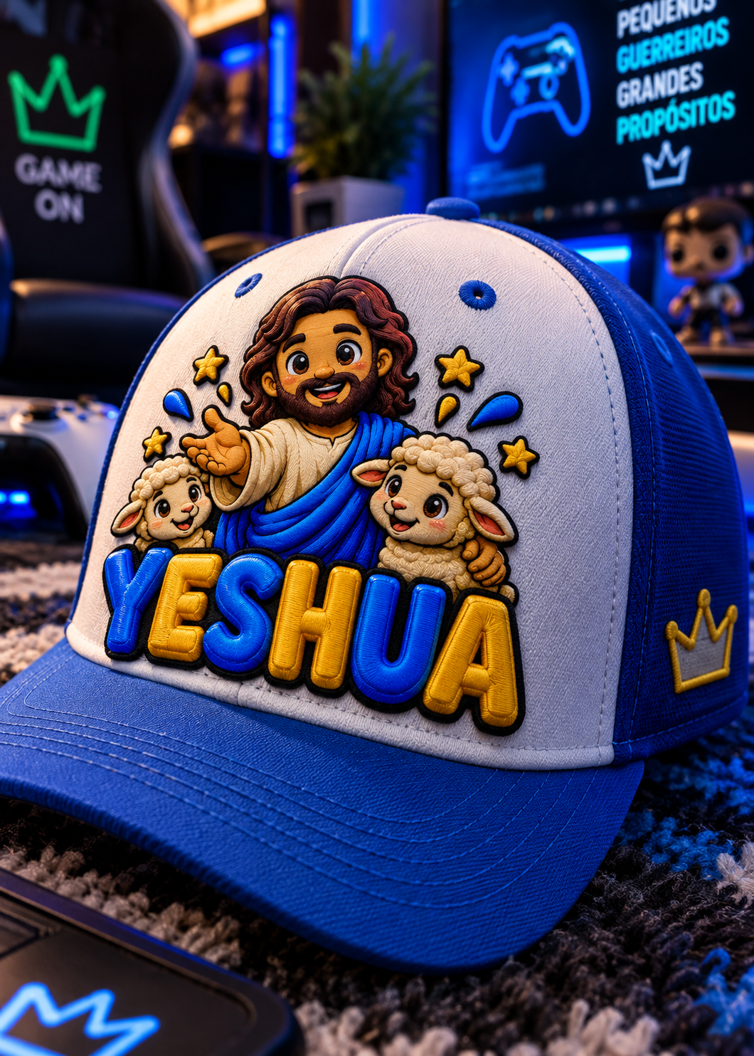 Arte Yeshua bordada em boné infantil
