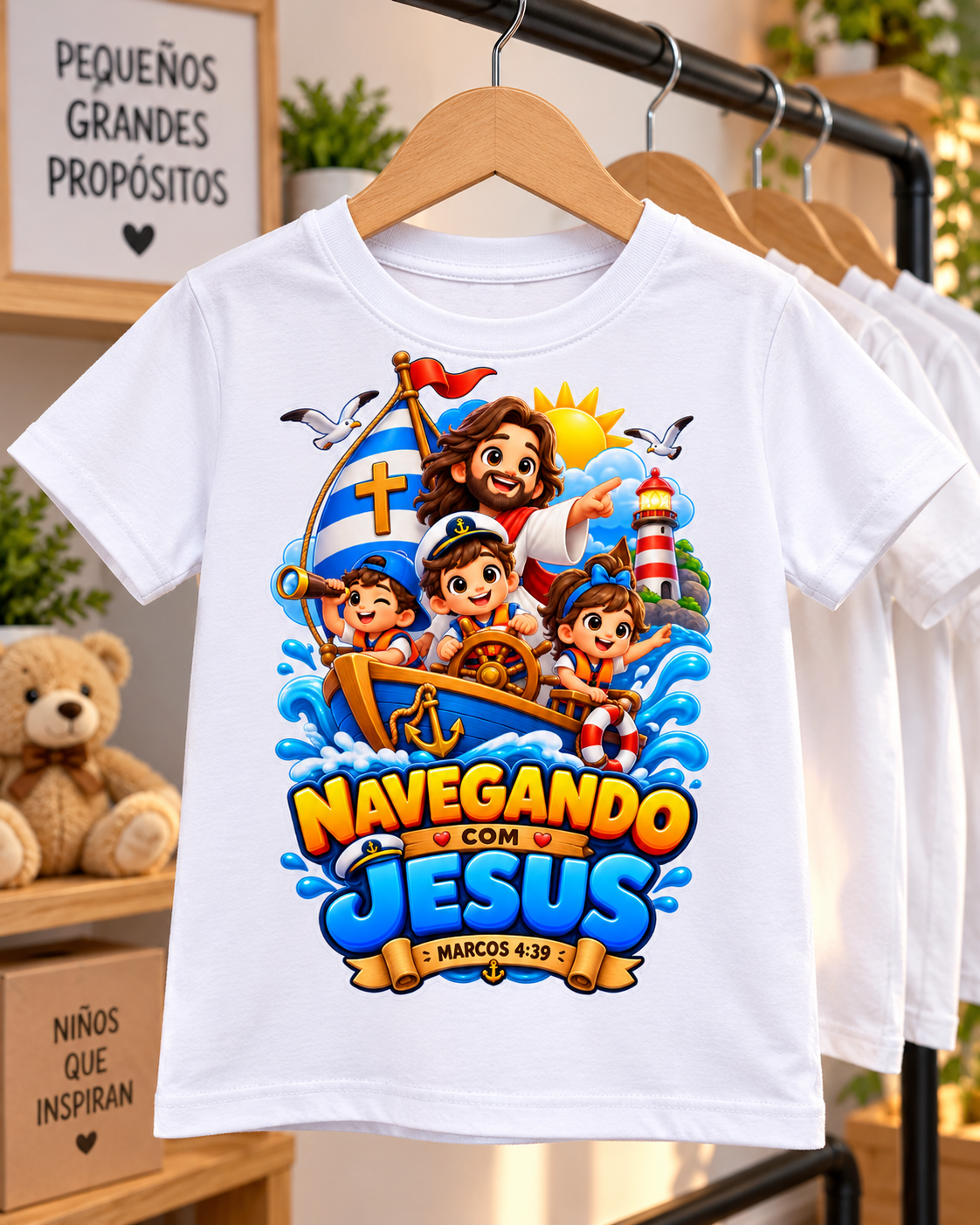 Camiseta infantil Navegando com Jesus